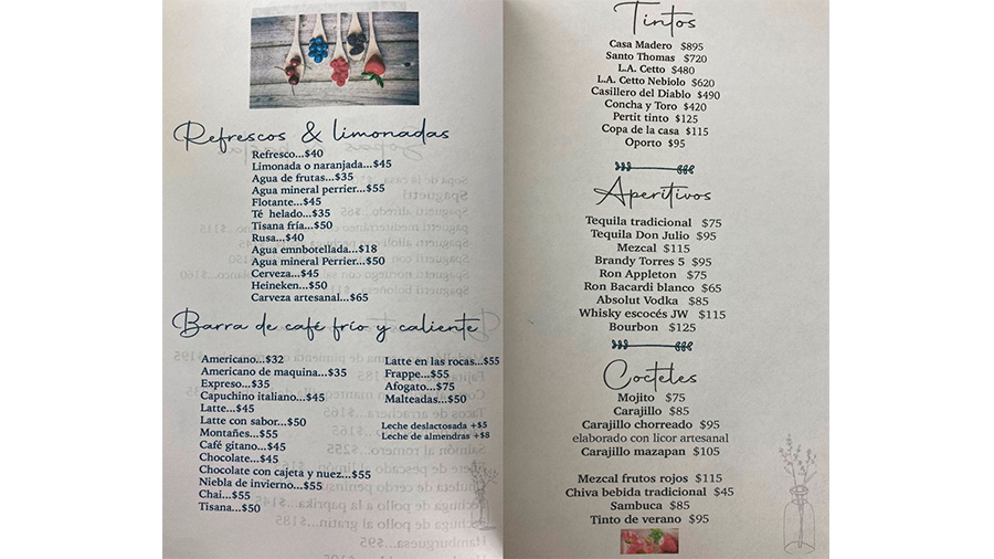 Menú Restaurante Vagón Express Minero El Oro Estado de México