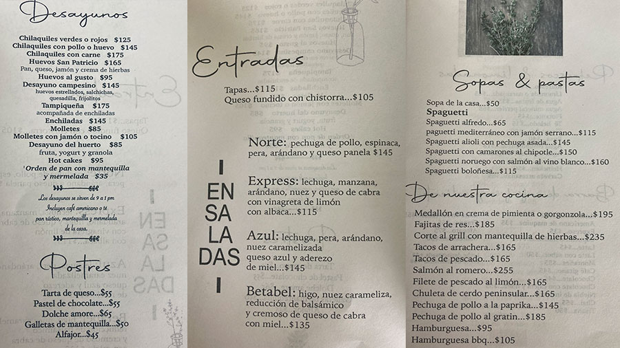 Menú Restaurante Vagón Express Minero El Oro